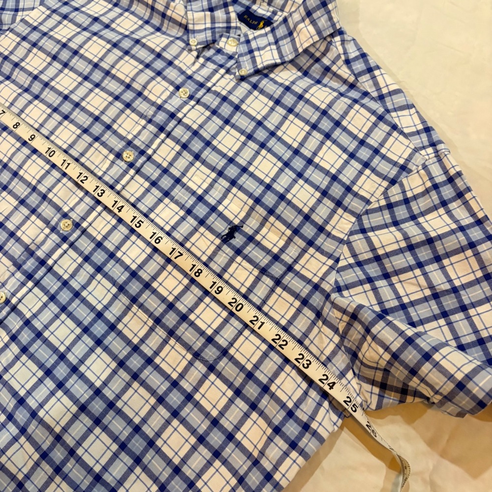 Polo Ralph Lauren Mens XL Blue White Plaid Short Sleeve Button Down Shirt Cotton - Picture 6 of 8
